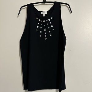 Ann Taylor LOFT Black Jeweled Knit Tank Top, Size XL